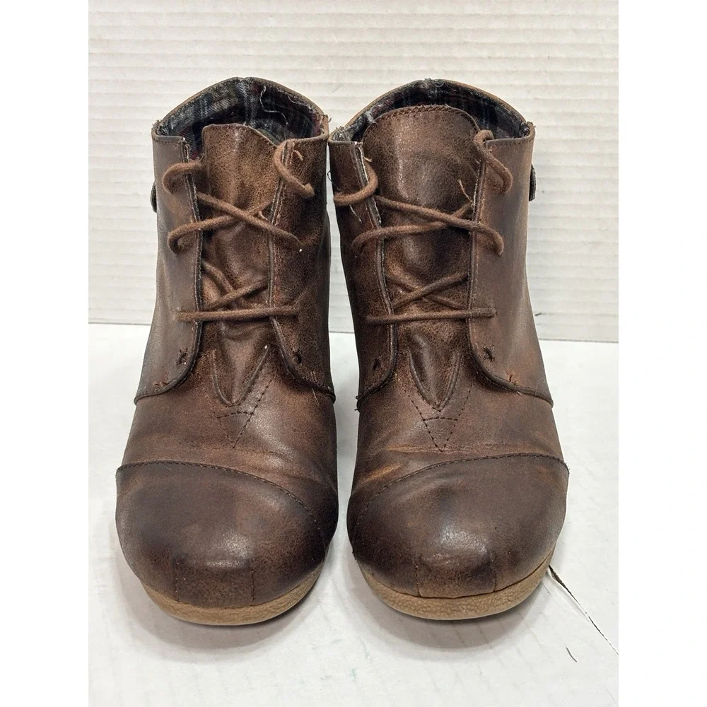 Maurices Cheri Wedge Booties Brown Distressed Lace Up Ankle‎ Boots Women's 7.5